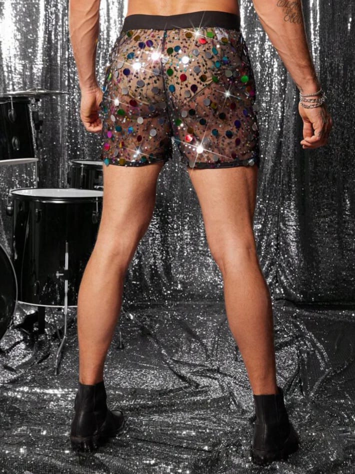 Uptown Funky Sequin Embellished Sheer Mesh Men's Sexy Shorts